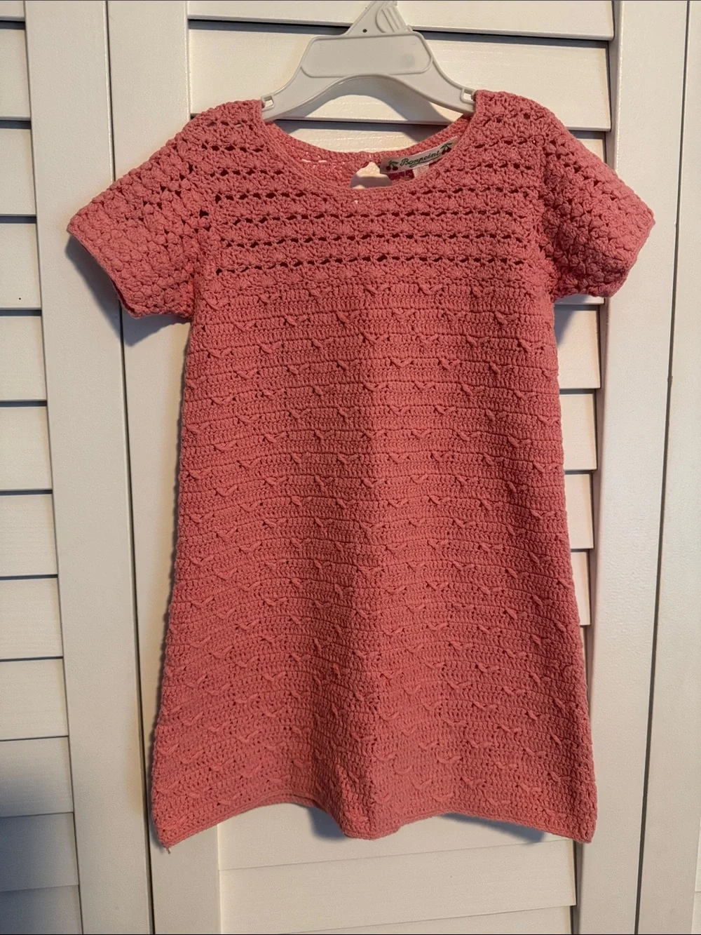 Bonpoint sz 4 Girls' Crochet Knit Short-Sleeve Dress - Pink